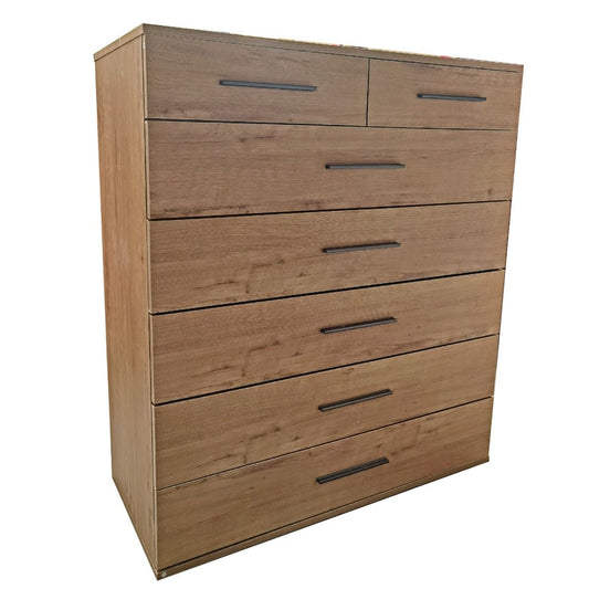 Oak Finish Chest of Drawers TOURVILLE Large Chest, 7 Drawers