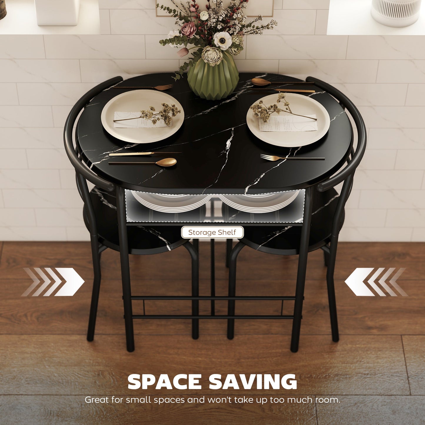 HOMCOM Three-Piece Compact Dining Set - Black