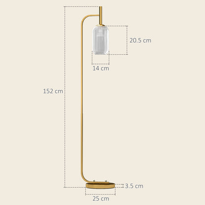 HOMCOM Lampa podłogowa do salonu z kloszem szklanym, nowoczesna lampa stojąca z przełącznikiem nożnym do sypialni, żarówka nie jest dołączona, odcień złota