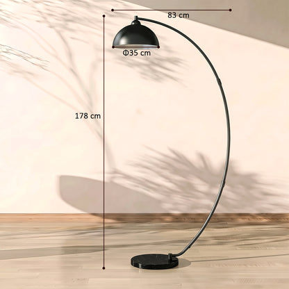 HOMCOM C-Shaped Floor Lamp, Modern Standing Lamp with Bowl-Shaped Reflective Shade, Foot Switch and Marble Base, Black