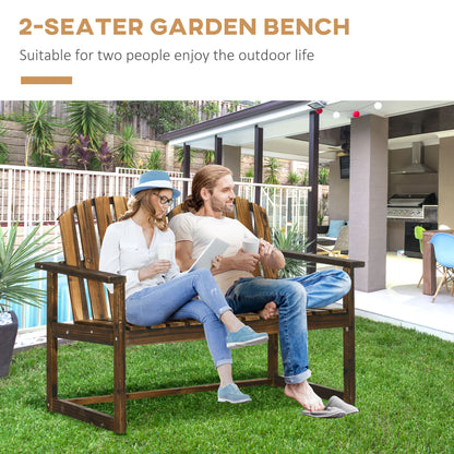 Outsunny Outdoor Drewniana Ławka Ogrodowa, Patio Doubleseat Chair z Listwowym Oparciem i Gładkimi Podłokietnikami dla Dwóch Osób, Do Ogrodu, Trawnika, Werandy, Wykończenie Karbonizowane