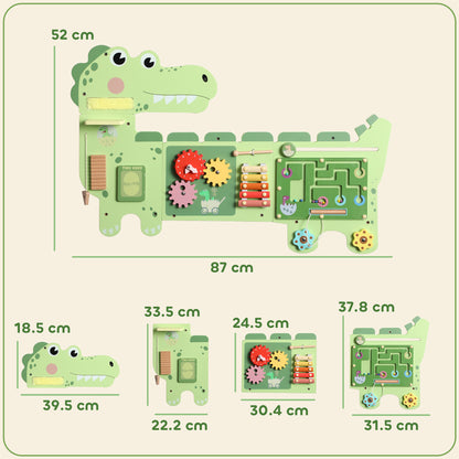 AIYAPLAY Busy Board Panels, Wall Mounted Montessori Inspired Busy Board, Toddler Learning Centre Dinosaur Theme, Green