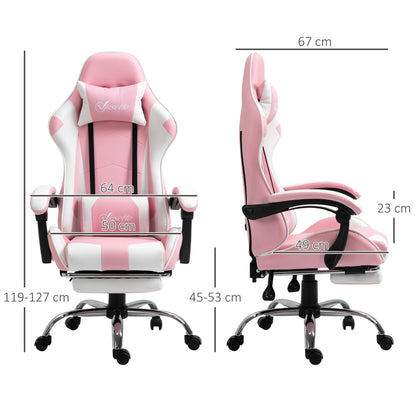 Vinsetto Racing Gaming Chair with Lumbar Support, Head Pillow, Swivel Wheels, High Back Recliner Gamer Desk Chair for Home Office, Pink