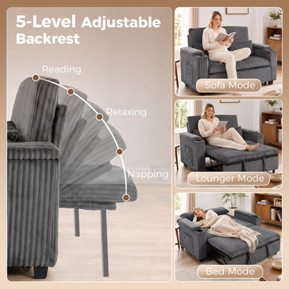 HOMCOM 2 Seater Sofa Bed, Pull Out Sleeper Sofa w/ Adjustable Backrest, Storage Armrests, Cup Holders, Side Pockets, Dark Grey