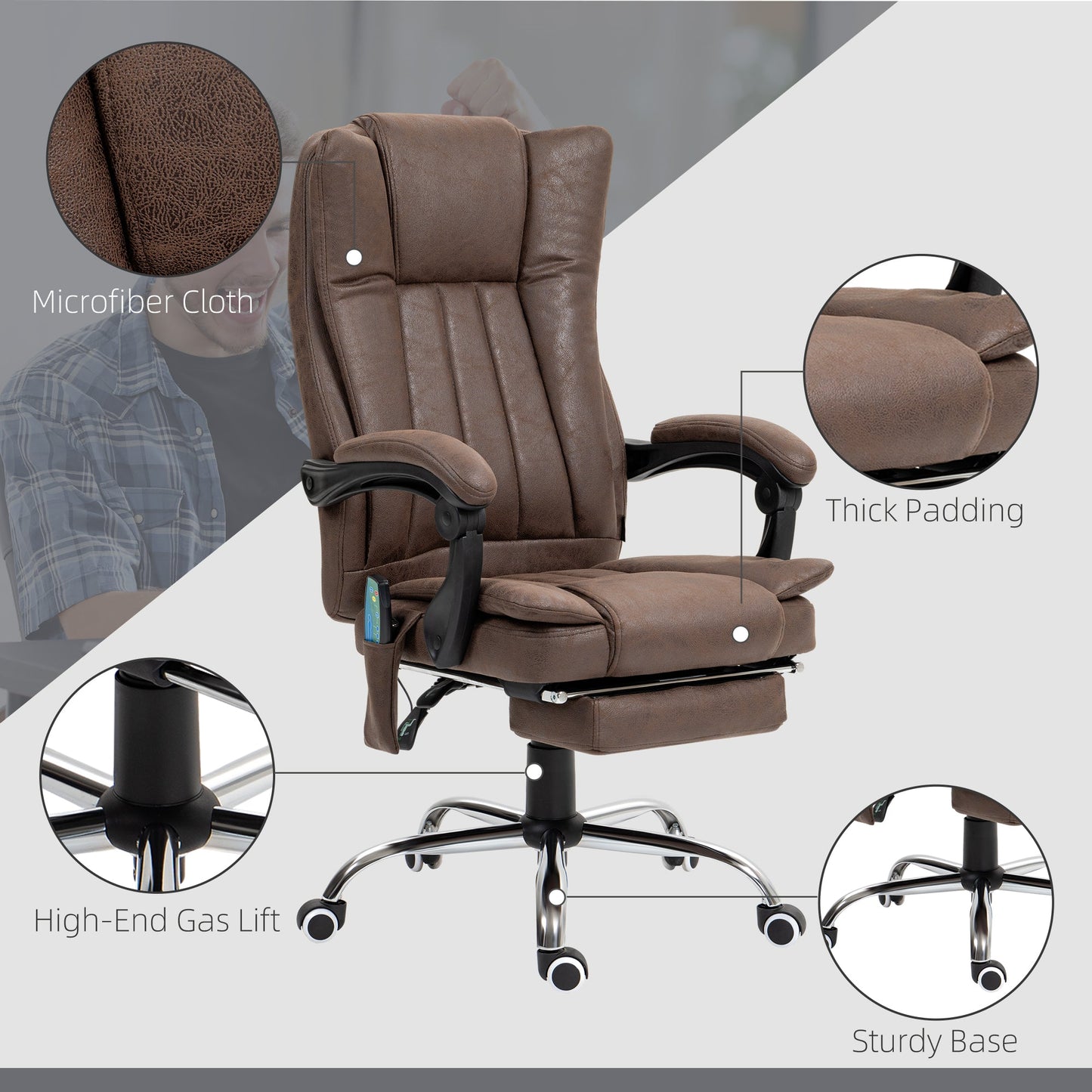 Vinsetto Vibrating Massage Office Chair with Heat, Desk Chair with Height Adjustable and Footrest, Dark Brown