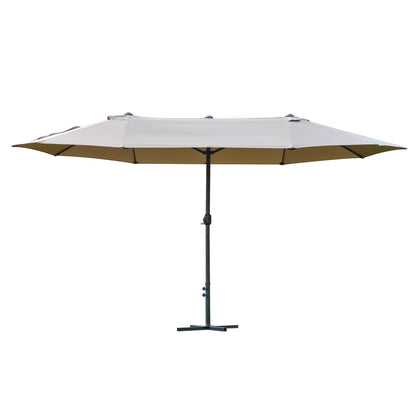 4.6m Garden Parasol Double-Sided Sun Umbrella Patio Market Shelter Canopy Shade Outdoor with Cross Base – Khaki