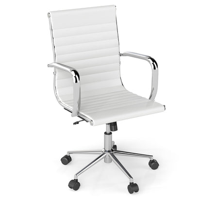 Ribbed Executive Office Chair Adjustable Swivel PU Leather Conference Chair-White