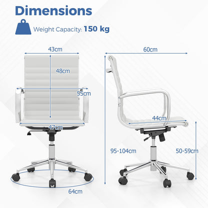 Ribbed Executive Office Chair Adjustable Swivel PU Leather Conference Chair-White