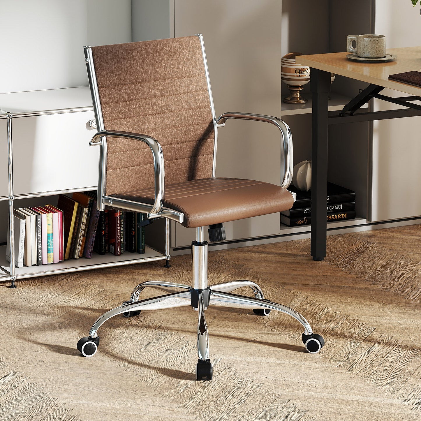 Height Adjustable Rolling High-Back Executive Chair for Home Office-Brown