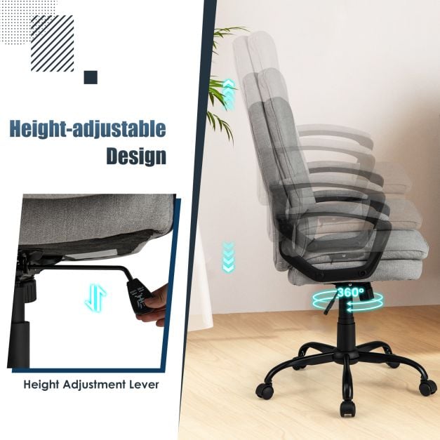 Height-adjustable Office Chair with Rocking Function and Armrest-Grey