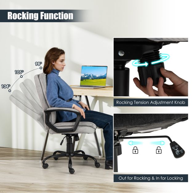 Height-adjustable Office Chair with Rocking Function and Armrest-Grey