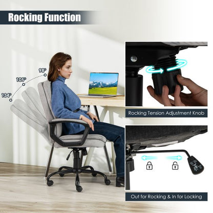 Height-adjustable Office Chair with Rocking Function and Armrest-Grey
