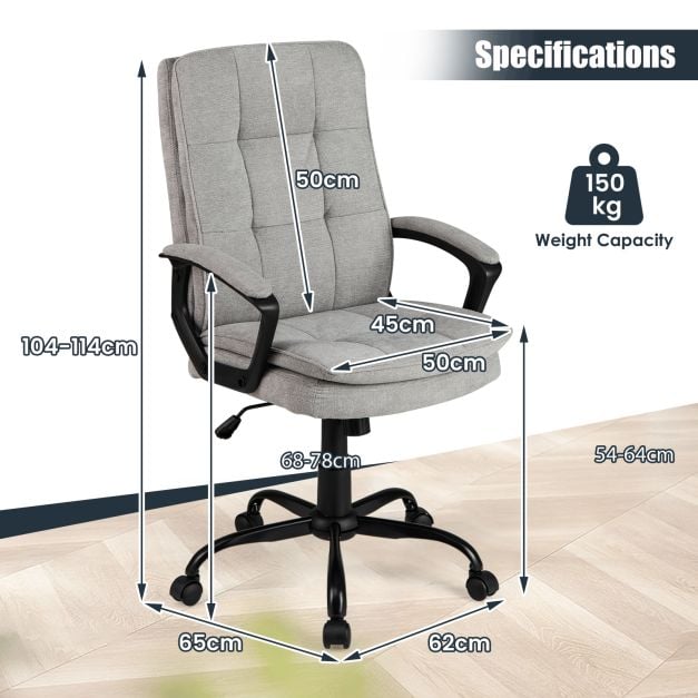 Height-adjustable Office Chair with Rocking Function and Armrest-Grey