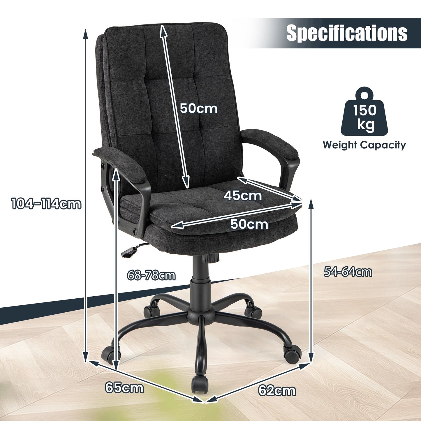 Height-adjustable Office Chair with Rocking Function and Armrest-Black