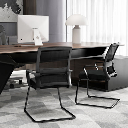 Conference Reception Chair with Lumbar Support and Sled Base-Black