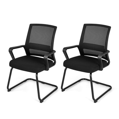 Office Guest Chair Set of 2 with Lumbar Support and Sled Base-Black