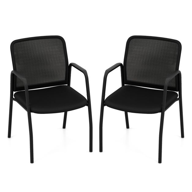 Waiting Room Chair Set of 2 Office Guest Chairs with Ergonomic Mesh Backrest-Black