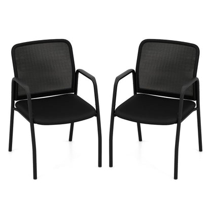 Waiting Room Chair Set of 2 Office Guest Chairs with Ergonomic Mesh Backrest-Black