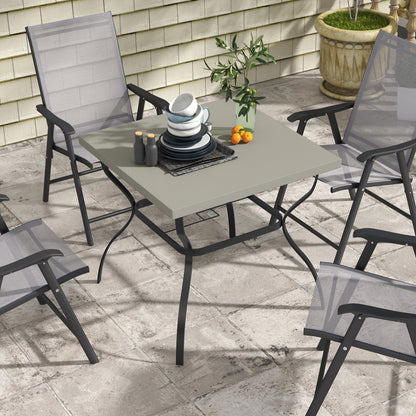 Outsunny Four-Seater Steel Garden Table, with Parasol Hole - Grey/Black