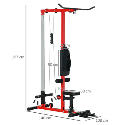 SPORTNOW Pull Up Station, Power Cage with Adjustable Seat, for Home Gym - Red