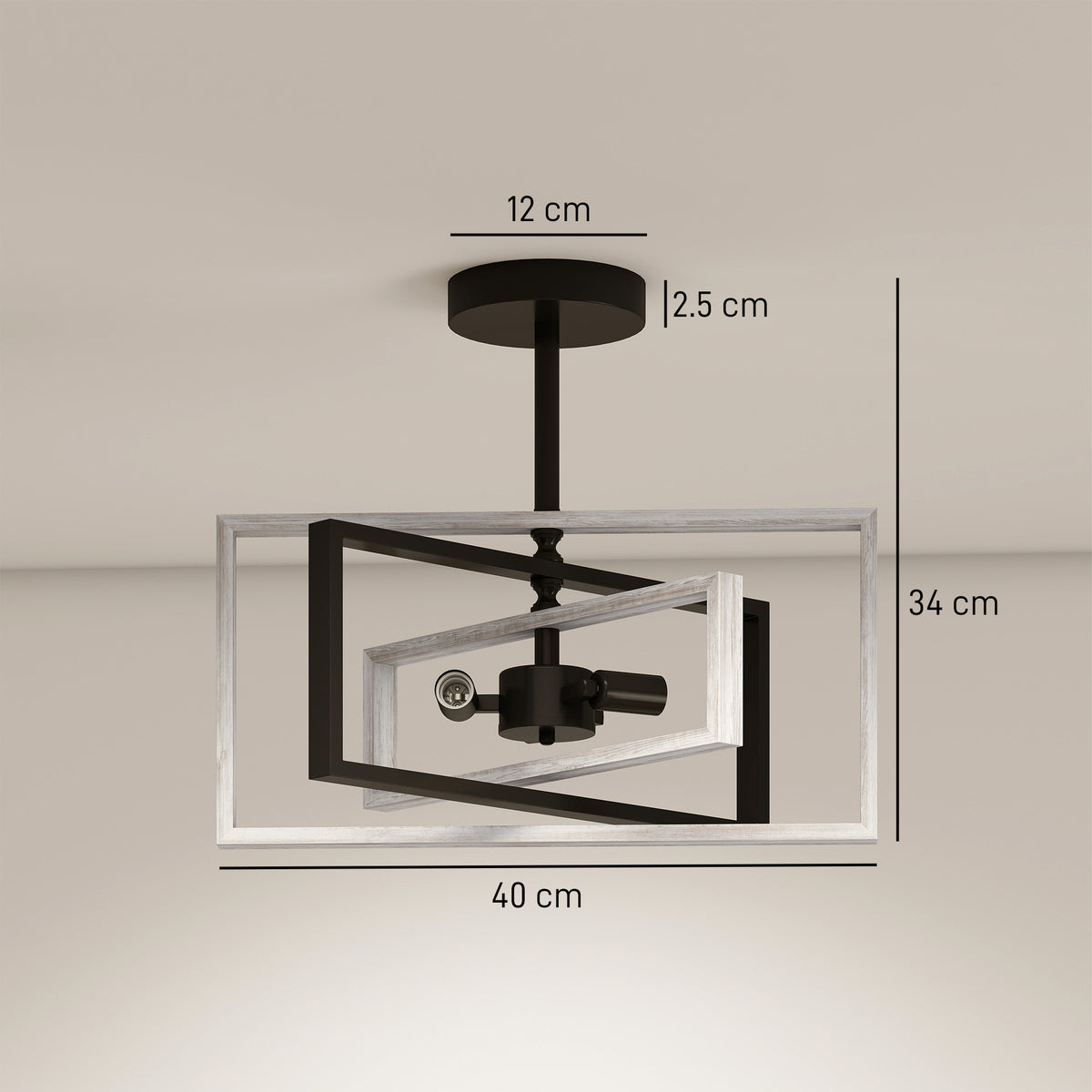 HOMCOM Ceiling Light Fixtures, Industrial Ceiling Lighting with Wood Frame, Bulbs Not Included, Black