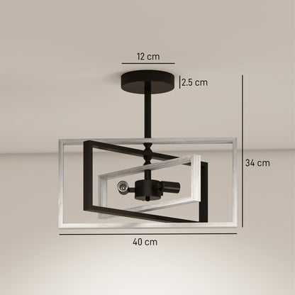 HOMCOM Ceiling Light Fixtures, Industrial Ceiling Lighting with Wood Frame, Bulbs Not Included, Black