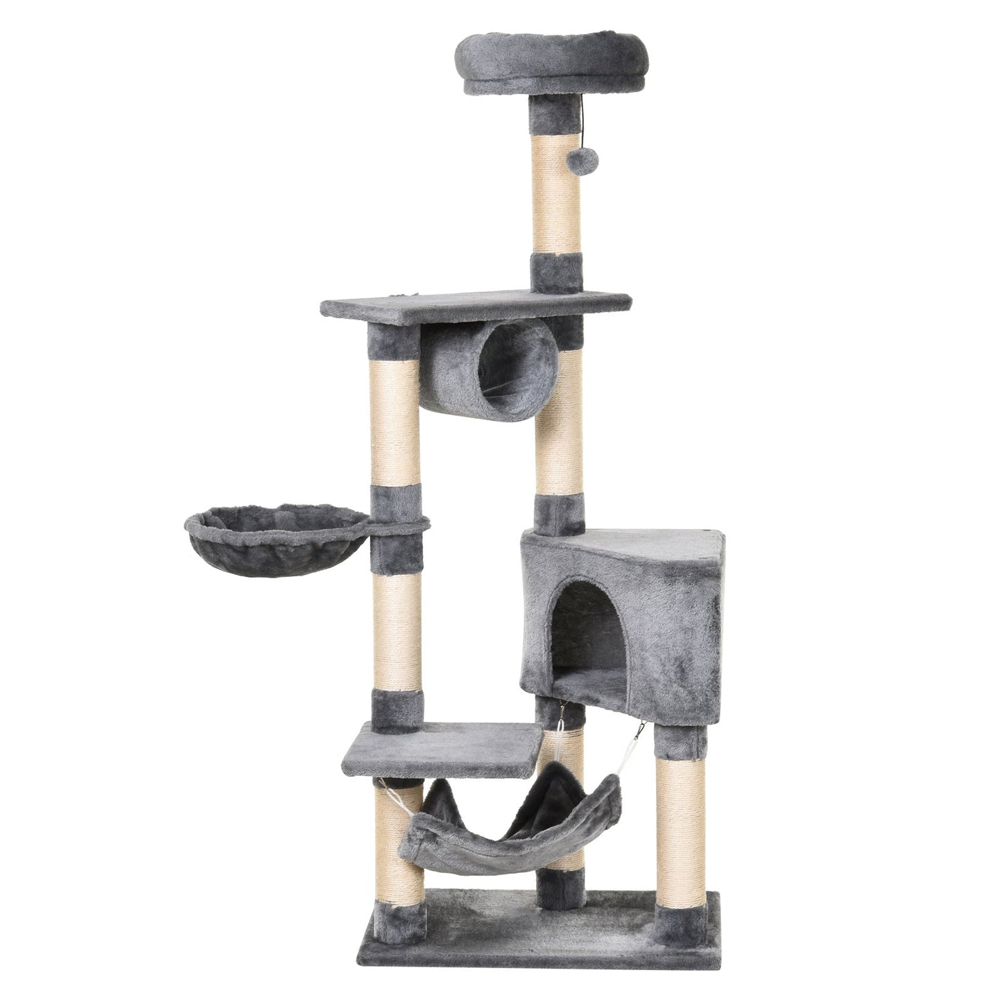 PawHut Cat Tree for Indoor Cats Condo Tower Multi-level Height 150CM Kittens Activity Stand House with Toys & Various Scratching Posts
