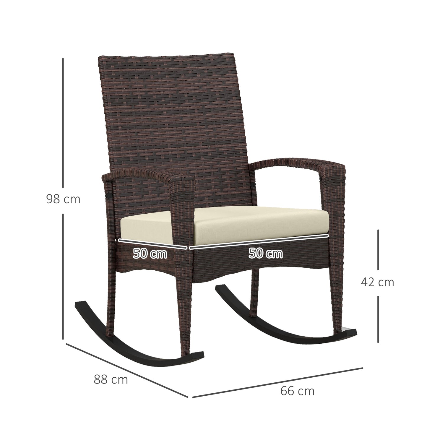 Zestaw 2 bujanych krzeseł ogrodowych Outsunny Outdoor PE Rattan z podłokietnikiem i poduszką, brązowy