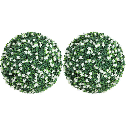 HOMCOM Set of Two Artificial Boxwood Balls Plants - White