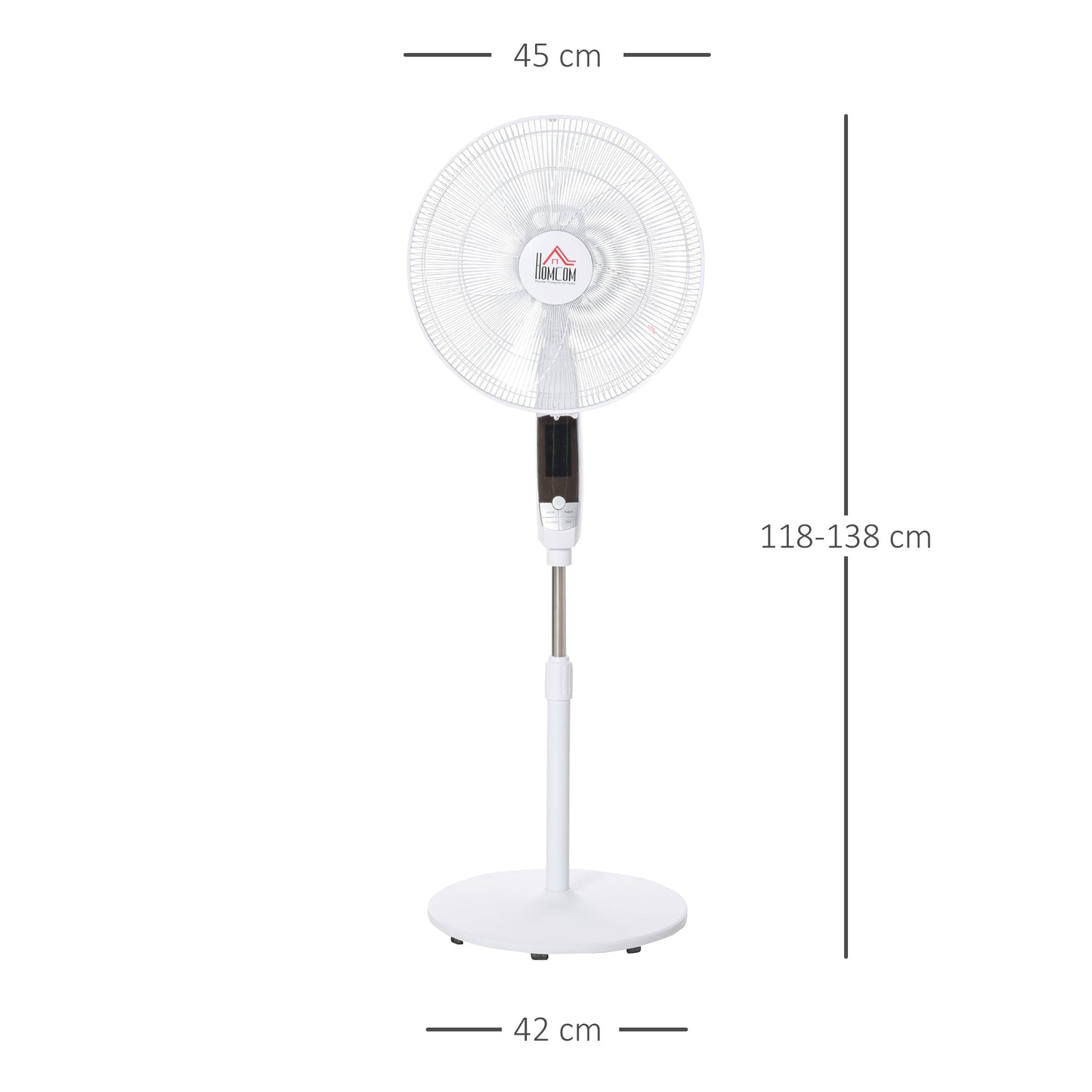 HOMCOM 16'' Pedestal Stand Fan, 3 Speed 3 Mode, 85 Oscillation, LED Panel, 3M Remote Controller, Height Adjustable for Living Room, Bedroom, Garage, Office, Black and White