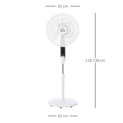 HOMCOM 16'' Pedestal Stand Fan, 3 Speed 3 Mode, 85 Oscillation, LED Panel, 3M Remote Controller, Height Adjustable for Living Room, Bedroom, Garage, Office, Black and White