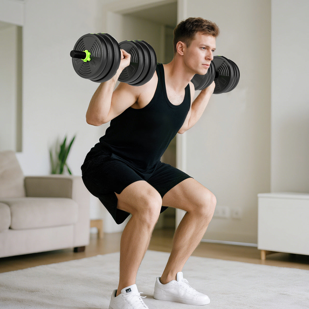 SPORTNOW 25 kg 3-in-1 Adjustable Dumbbell & Barbell Set with EZ Bar, Connecting Rod and Non-Slip Grip for Home Gym, Green