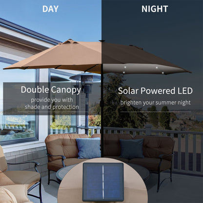 Outsunny Garden Parasol 4,4 m Dwustronny parasol słoneczny Patio Parasol LED Solar Lights Khaki