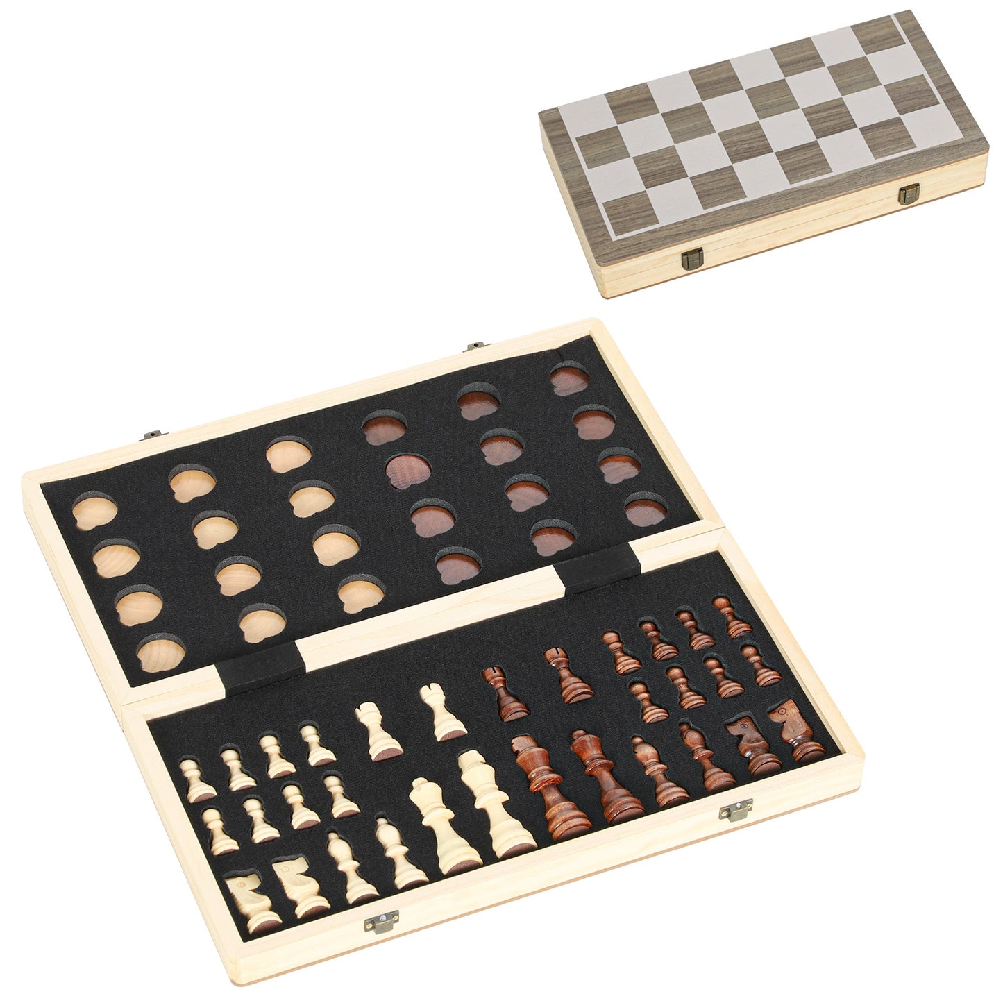 SPORTNOW 15 Inch Chess Set, Foldable Chess and Draughts Set, Brown