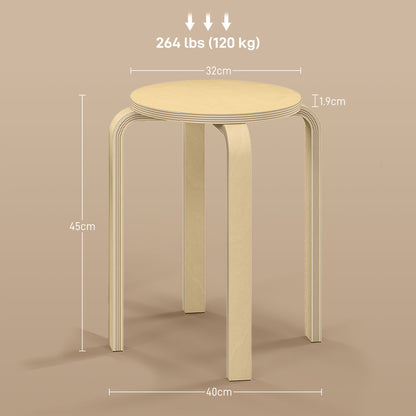 HOMCOM Stackable Stools Set of 4, Modern Stacking Chairs, Round Backless Stools for Kitchen, Dining Room, Office, Outdoors, Nature Wood Finish