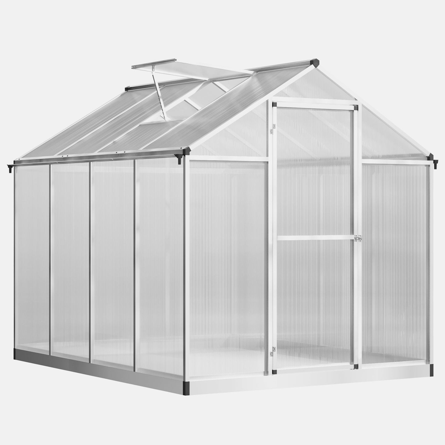 Outsunny 6 x 8ft Polycarbonate Greenhouse with Rain Gutters, Large Walk-In Green House with Door and Window, Garden Plants Grow House with Aluminium Frame