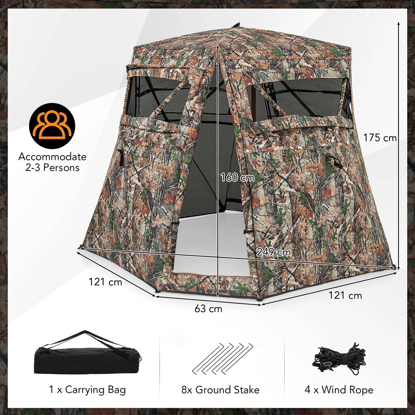 360° One Way See Through Ground Blind Hunting Blind for 2-3 People
