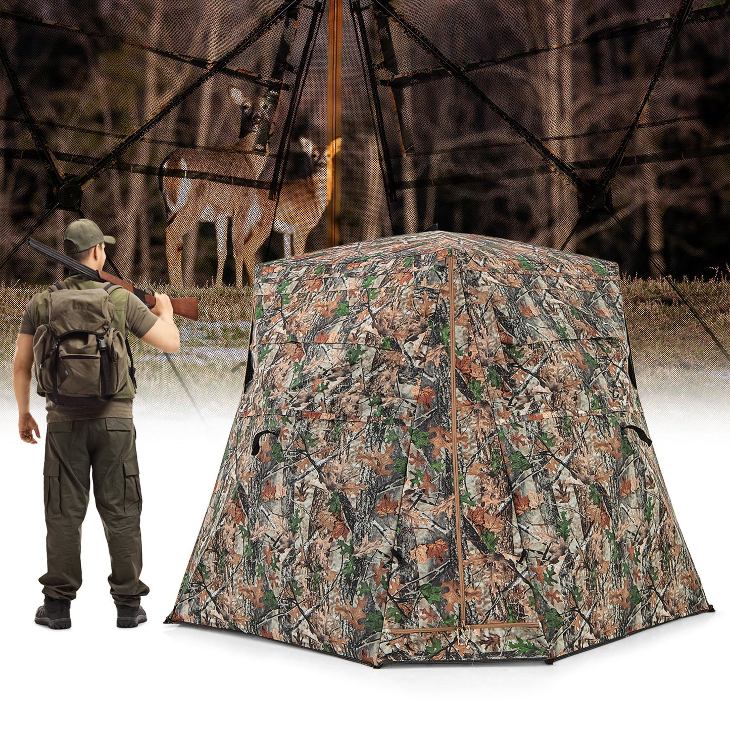 360° One Way See Through Ground Blind Hunting Blind for 2-3 People