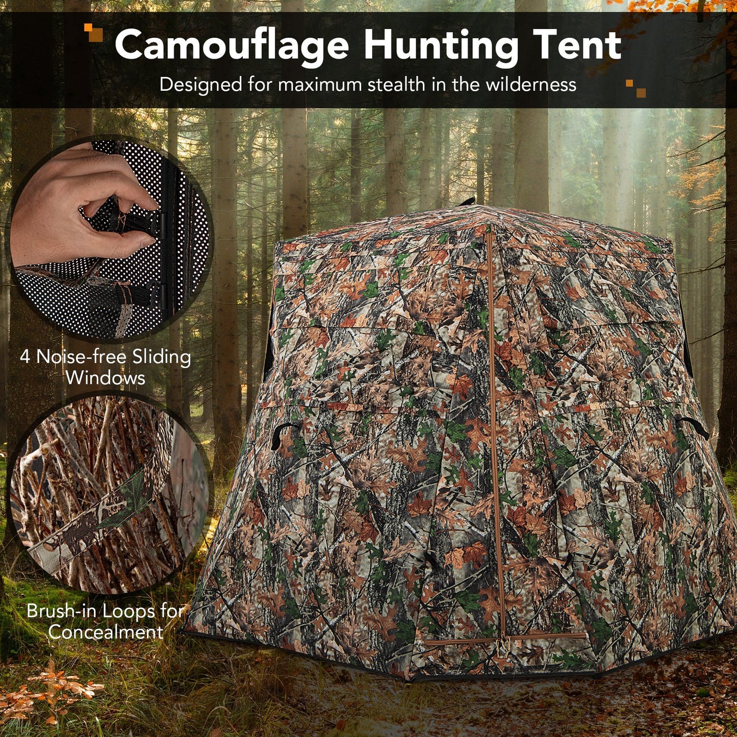 360° One Way See Through Ground Blind Hunting Blind for 2-3 People