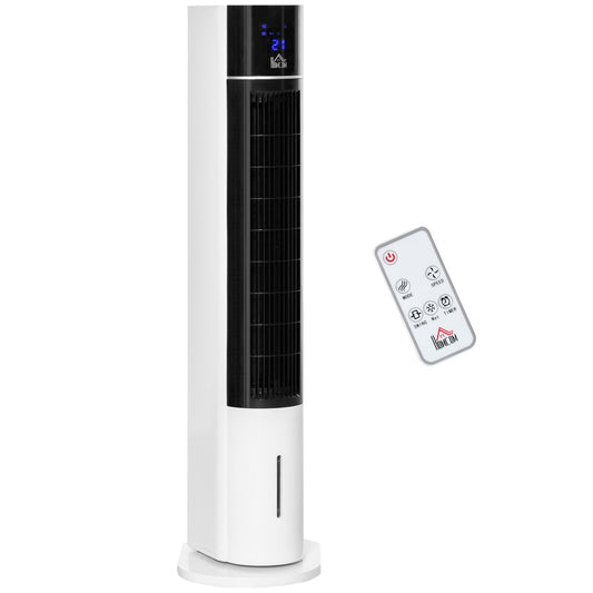 HOMCOM Portable Air Cooler, 3L Tank Evaporative Ice Cooling Tower Fan with 3 Modes, 3 Speeds, Remote, Timer, 60¡ Oscillating, Portable Swamp Cooler for Home Bedroom, White