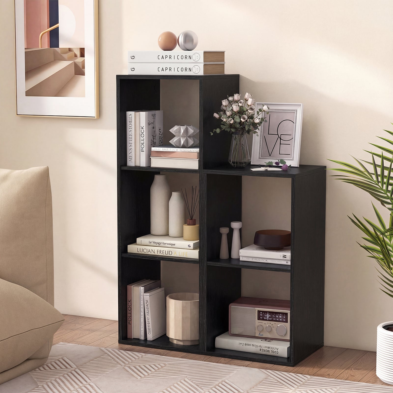 Open Back 2-tier Bookshelf with Anti-toppling Kit-Black