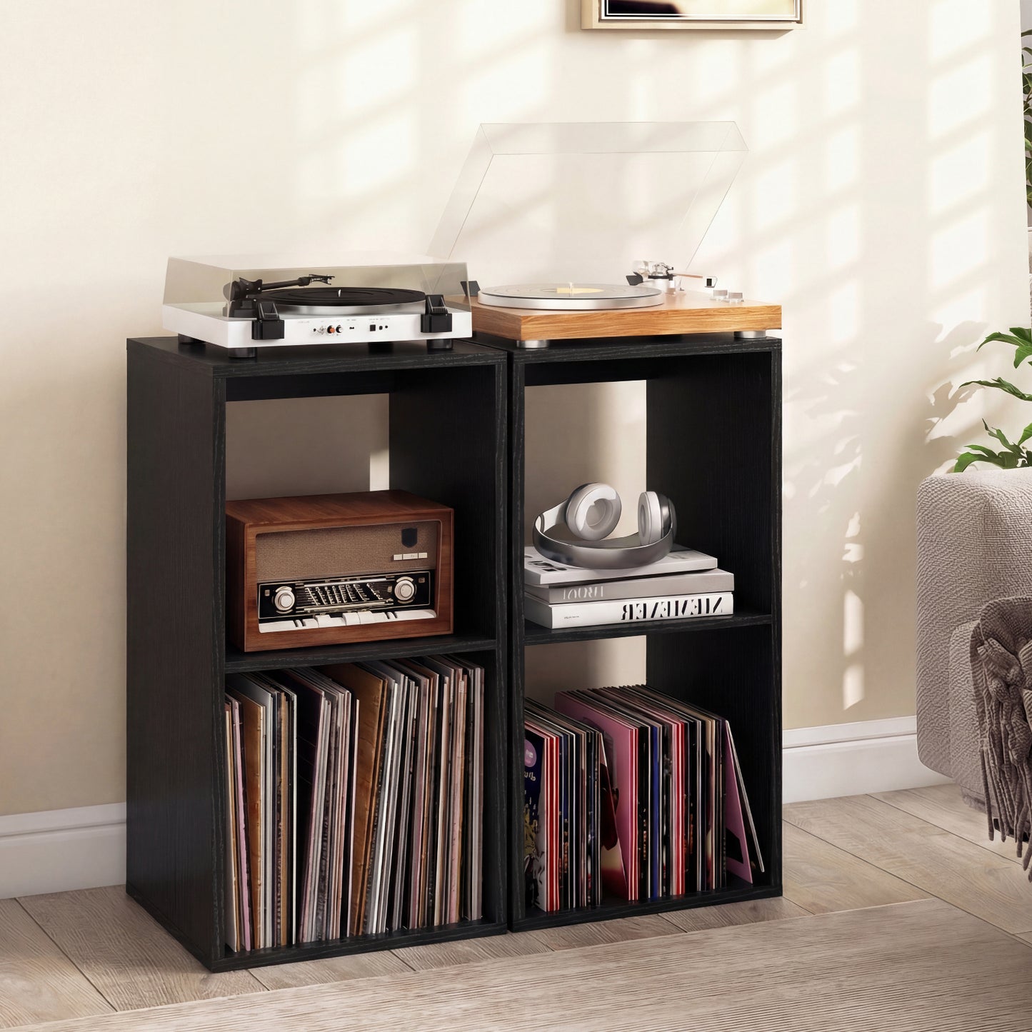 Open Back 2-tier Bookshelf with Anti-toppling Kit-Black