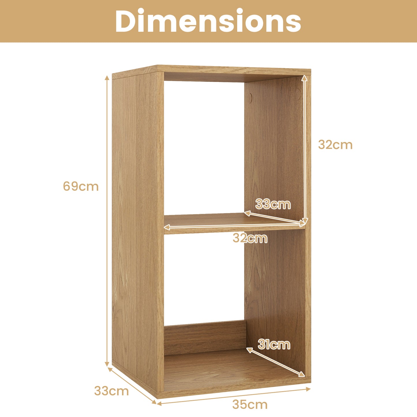 Open Back 2-tier Bookshelf with Anti-toppling Kit-Natural