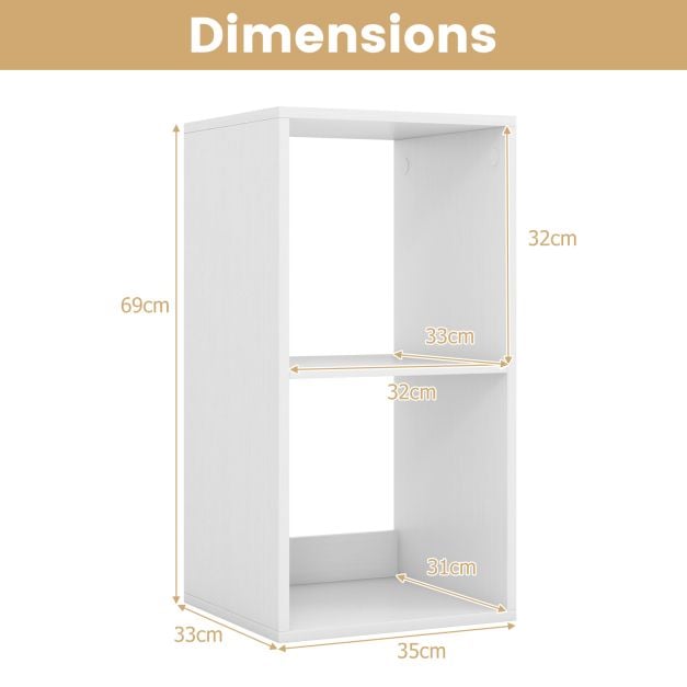 Open Back 2 Tier Bookshelf with Anti-toppling Kit-White