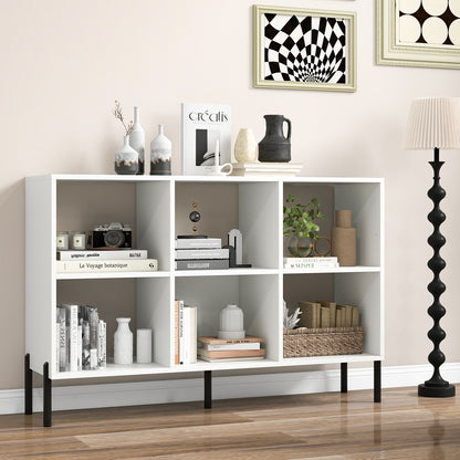 6-Cube Storage Bookcase Wooden Open Bookshelf with 5 Metal Legs-White