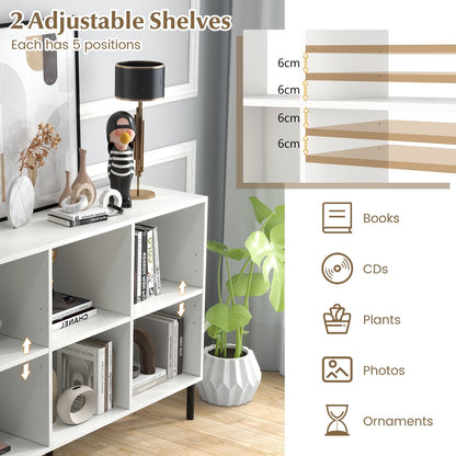 6-Cube Storage Bookcase Wooden Open Bookshelf with 5 Metal Legs-White