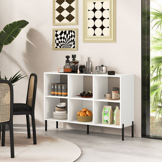 6-Cube Storage Bookcase Wooden Open Bookshelf with 5 Metal Legs-White