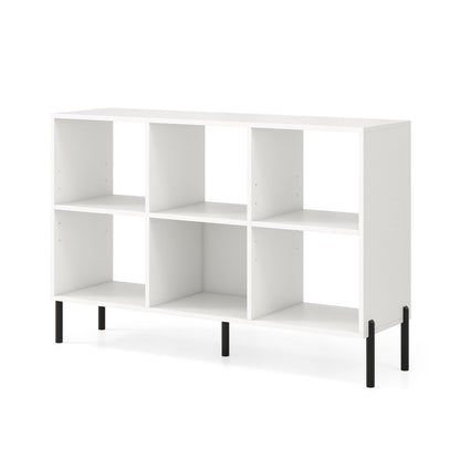 6-Cube Storage Bookcase Wooden Open Bookshelf with 5 Metal Legs-White