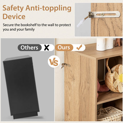 Open-Back Wood Bookshelf Storage Rack with 6 Compartments-Natural