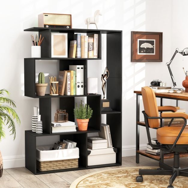 6-Cube Open-back Geometric Bookshelf with Anti-tip Kits-Black